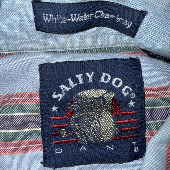 Vintage Gant Salty Dog Shirt Mens Large Blue Striped Chambray Button Down 90s - Picture 4 of 7